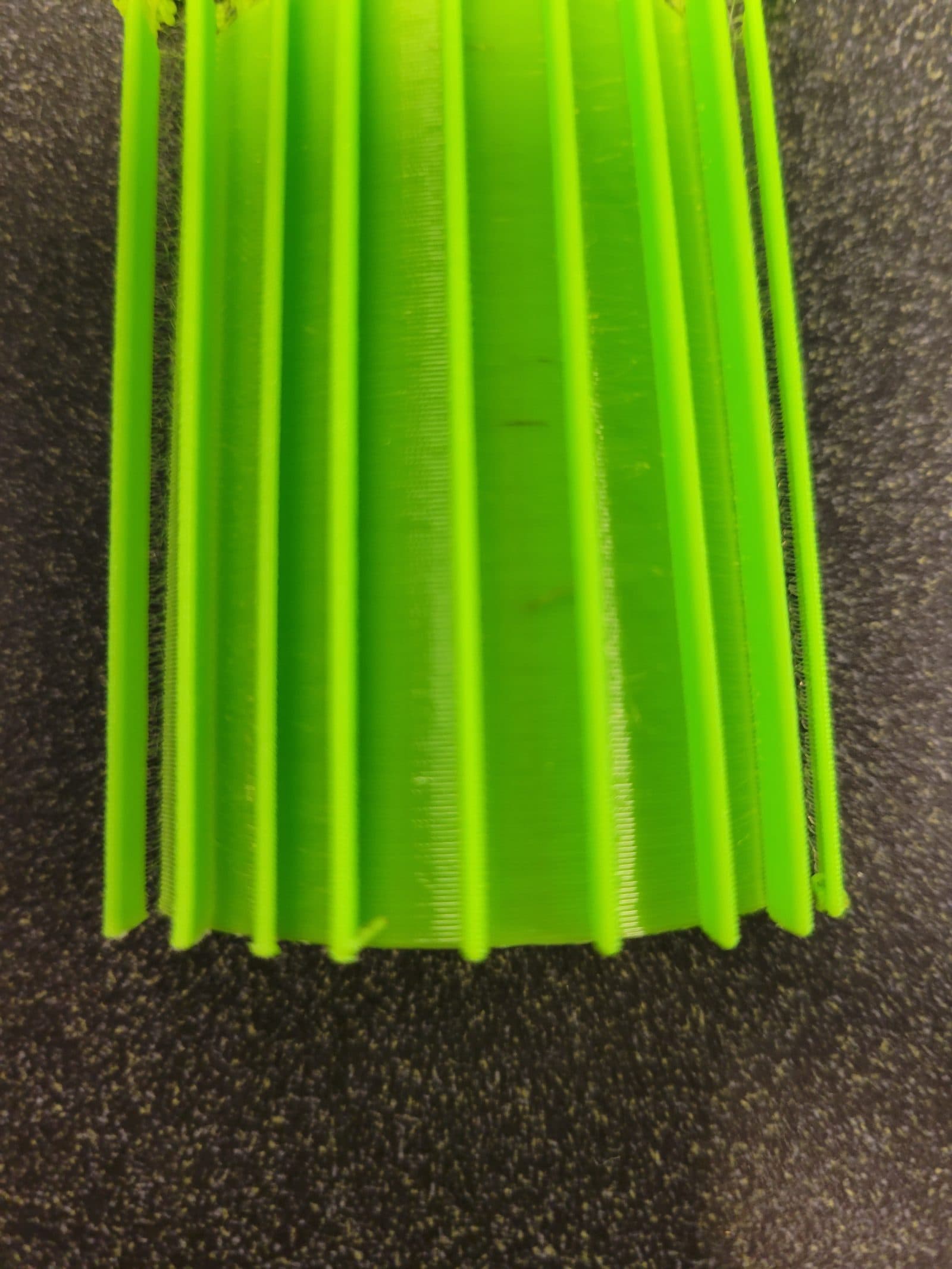 Top-down view of a green arched form showing its parallel ribs running along its length
